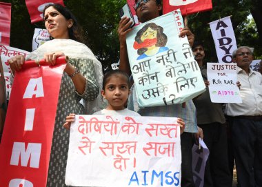 NEW DELHI INDIA OCTOBER 17 2024 Delhi state committees of All India Democratic Students Organisation AIDSO organised a Protest demonstration in solidarity with the ongoing movement against the heinous rape and murder of an on duty PG trainee Doctor a clipart