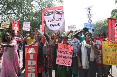 NEW DELHI INDIA OCTOBER 17 2024 Delhi state committees of All India Democratic Students Organisation AIDSO organised a Protest demonstration in solidarity with the ongoing movement against the heinous rape and murder of an on duty PG trainee Doctor a clipart