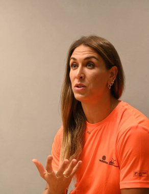 NEW DELHI INDIA OCTOBER 17 2024 Two time Olympic gold medalist American Discus athlete Valarie Allman during her interview on October 17 2024 in New Delhi India Photo by Arvind Yadav Hindustan Times clipart