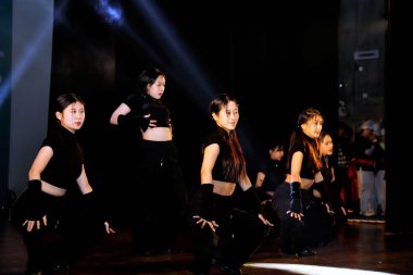 NEW DELHI INDIA MAY 23 2023 Indian K Pop group Girl Crush danced to a medley of popular K Pop numbers during the Indo Korean culture and camaraderie at Kamani Auditorium Mandi House on May 23 2023 in New Delhi India Dressed in colorful attires Korean clipart