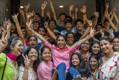 MUMBAI INDIA JUNE 2 2023 Balmohan School students celebrate their success with topper Sanjana Mulgaonkar who secured 97 60% after the SSC Board Exam results were declared at Dadar on June 2 2023 in Mumbai India This year a total of 15 29 096 students clipart