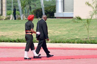 NEW DELHI, INDIA: JUNE 5 2023 US Secretary of Defence Lloyd Austin inspects a Tri services Guard of Honour upon his arrival at Manekshaw Centre on June 5 2023 in New Delhi India (Photo by Sanjeev Verma Hindustan Times) clipart