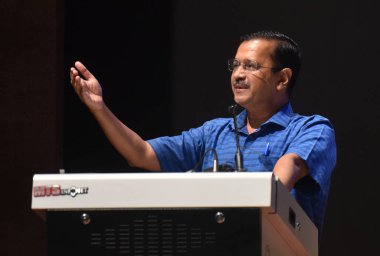 NEW DELHI INDIA JUNE 8 2023 Delhi Chief Minister Arvind Kejriwal speaks during the inauguration of the new campus of the Guru Gobind Singh Indraprastha University GGSIPU  clipart