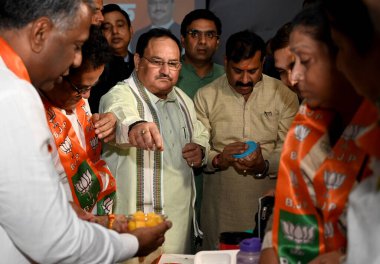 NOIDA INDIA 7 Haziran 2023 BJP Ulusal Başkanı JP Nadda, 7 Haziran 2023 'te Noida Hindistan' daki LPS Global Okulu 'nda Tiffin Toplantısına katıldı. Fotoğraf Sunil Ghosh Hindustan Times
