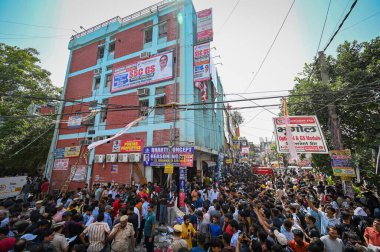 NEW DELHI INDIA JUNE 15 2023 A view outside the Coaching center where massive fire was gutted inside at Mukherjee Nagar on June 15 2023 in New Delhi India Several students escape the fire through the window with the help of wires According to officia clipart