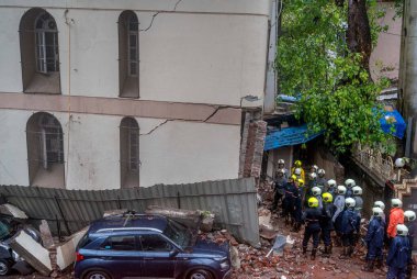 MUMBAI INDIA JUNE 25 2023 National Disaster Response Force NDRF personnel look for survivors at a Prashant building collapse site at Ghatkopar on June 25 2023 in Mumbai India Photo by Satish Bate Hindustan Times clipart