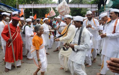 MUMBAI INDIA JUNE 29 2023 Pilgrims participate in the Dindi procession on the occasion of Ashadhi Ekadashi at Vitthal Mandir at Wadala on June 29 2023 in Mumbai India Photo by Bhushan Koyande Hindustan Times clipart