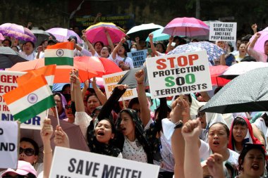 NEW DELHI, INDIA: 4 Haziran 2023 - Meitei halkı Manipur 'da devam eden şiddete karşı Jantar Mantar' da protestoya başladı.. 