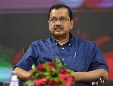 NEW DELHI INDIA 5 Haziran 2023 Delhi Başbakanı Arvind Kejriwal Paryavaran Sammelan Dünya Çevre Günü münasebetiyle Thyagaraj Stadyumu 'nda 5 Haziran 2023 tarihinde Sonu Mehta Hindustan Times