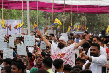 Delhi Chief Minister Arvind Kejriwal and other AAP leaders addressing a massive public rally at Ramlila Maidan against the Centre s Ordinance on Delhi services on June 11 2023 in New Delhi India  clipart