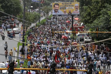 Delhi Chief Minister Arvind Kejriwal and other AAP leaders addressing a massive public rally at Ramlila Maidan against the Centre s Ordinance on Delhi services on June 11 2023 in New Delhi India  clipart