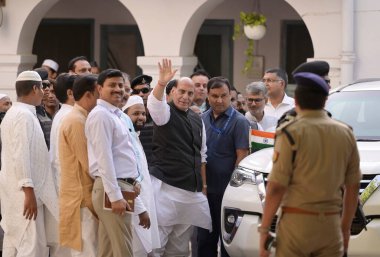 LUCKNOW INDIA JUNE 16 2023 Defence Minister of India Rajnath Singh visits prominent Islamic seminary Darul Uloom Nadwatul Ulama in his Lucknow Lok Sabha constituency on the first of his three day visit on June 16 2023 in Lucknow India Photo by Deepak clipart