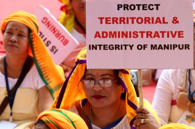 YENİ DELHI INDIA 19 Haziran 2023 Manipur Emas Grubu, 19 Haziran 2023 tarihinde Salman Ali Hindustan 'ın Yeni Delhi fotoğrafında Hindistan Başbakanı Jantar Mantar' dan destek talebiyle Manipur 'da devam eden şiddeti protesto etmek için toplandı. 
