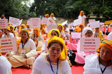 YENİ DELHI INDIA 19 Haziran 2023 Manipur Emas Grubu, 19 Haziran 2023 tarihinde Salman Ali Hindustan 'ın Yeni Delhi fotoğrafında Hindistan Başbakanı Jantar Mantar' dan destek talebiyle Manipur 'da devam eden şiddeti protesto etmek için toplandı. 