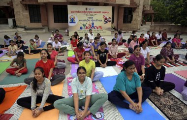 LUCKNOW INDIA JUNE 21 2023 Sudents of Sangeet Natak Adedemy participating in Yoga event on the occasion of International Yoga Day at Sangeet Natak acedemy on June 21 2023 in Lucknow India Photo by Deepak Gupta Hindustan Times clipart