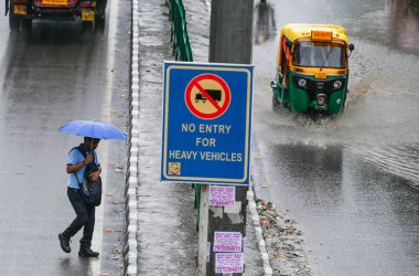 NEW DELHI INDIA JUNE 25 2023 Water logged at Pandav Nagar after light rain on June 25 2023 in New Delhi India Heavy rainfall accompanied by lightning lashed several parts of the national capital Delhi and its adjoining areas in the early hours of Sun clipart