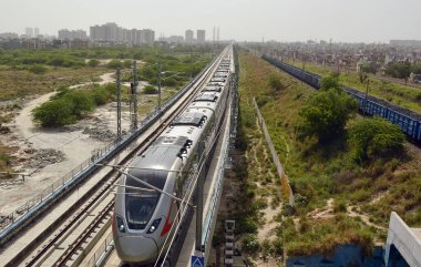 GHAZIABAD INDIA JUNE 26 2023 A view of the Rapid rail train on June 26 2023 in Ghaziabad India The National Capital Region Transport Corporation NCRTC will soon start the track laying work at the Delhi section of the Delhi Ghaziabad Meerut Regional R clipart