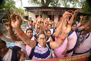 PATNA INDIA JUNE 26 2023 Asha workers demonstrating in support of their demands at Gardanibagh on June 26 2023 in Patna India Photo by Santosh Kumar Hindustan Times clipart