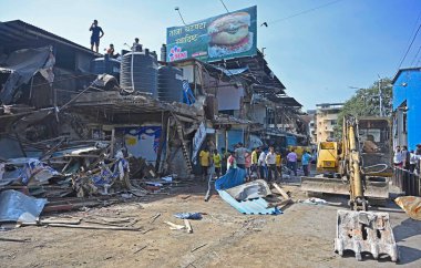 MUMBAI INDIA APRIL 28 2023 The Brihanmumbai Municipal Corporation BMC demolished the renowned MM Mithaiwala and Delhi Sweets shops alongside Anand Road along with 19 other shops in order to widen the road outside Malad Station West on April 28 2023 i clipart