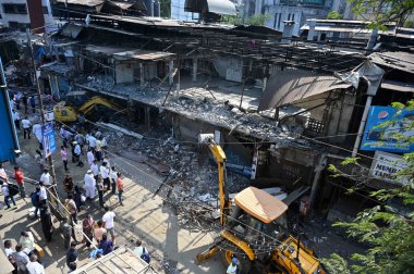 MUMBAI INDIA APRIL 28 2023 The Brihanmumbai Municipal Corporation BMC demolished the renowned MM Mithaiwala and Delhi Sweets shops alongside Anand Road along with 19 other shops in order to widen the road outside Malad Station West on April 28 2023 i clipart