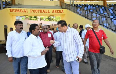 MUMBAI INDIA MAY 2 2023 BJP MLA Ameet Satam visits Shahaji Raje Bhosale Krida Sankul known as Andheri Sports Complex along with citizens after receiving many complaints at Veera Desai Road Andheri West on May 2 2023 in Mumbai India Photo by Vijay Bat clipart