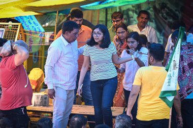 NEW DELHI INDIA MAY 4 2023 Swati Maliwal DCW Chief joins the Indian Wrestlers in support of their protest against the President of Wrestling Federation of India at Jantar Mantar on May 4 2023 in New Delhi India Speaking to the media the grapplers sai clipart