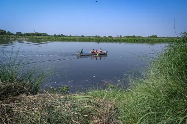 NEW DELHI INDIA MAYIS 7 2023 Vinai Kumar Saxena vali yardımcısı olarak Çin adasının görüntüsü Yamuna Çarşısı yakınlarındaki Yamuna Nehri yetkilileri tarafından yenilenen Mini Adaları denetliyor 7 Mayıs 2023 tarihinde Yeni Delhi Hindistan Fotoğrafı