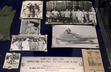 CHANDIGARH INDIA MAY 10 2023 Photos of Air Vice Marshal Late Harjinder Singh PVSM MBE Photos displayed at the Indian Air Force Heritage Museum at sector 18 on May 10 2023 in Chandigarh India The first of its kind Indian Air Force Heritage Museum was  clipart