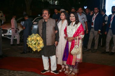 NEW DELHI INDIA MAY 13 2023 Congress MP Rajeev Shukla during the engagement ceremony of Bollywood actor Parineeti Chopra and AAP leader Raghav Chadha at Kapurthala House on May 13 2023 in New Delhi India The couple who have been dating for some time  clipart