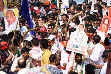 NCP SP Candidate from Belapur assembly constituency Sandeep Naik files his nomination at Nerul on October 28 2024 in Navi Mumbai India The Maharashtra Assembly elections are scheduled for November 20  clipart