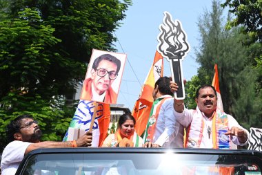 NAVI MUMBAI INDIA OCTOBER 28 2024 Shiv Sena UBT Manohar K Madhvi files his nomination from Airoli constituency at Airoli on October 28 2024 in Navi Mumbai India The Maharashtra Assembly elections are scheduled for November 20 with countung for all 28 clipart