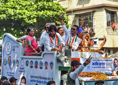 THANE INDIA OCTOBER 28 2024 NCP Ajit Pawar candidate from Kalwa Mumbra assembly constituency Najeeb Mulla going to file his nomination form in Mumbra on October 28 2024 in Thane India The Maharashtra Assembly elections are scheduled for November 20 w clipart