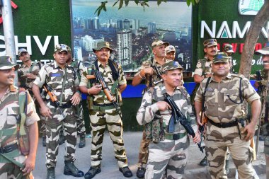 MUMBAI INDIA NOVEMBER 4 2024 CISF security personals along with Mumbai police organize flag March ahead of Maharashtra Assembly elections 2024 at Gol Deol and SVP road area on November 4 2024 in Mumbai India Photo by Bhushan Koyande Hindustan Times clipart