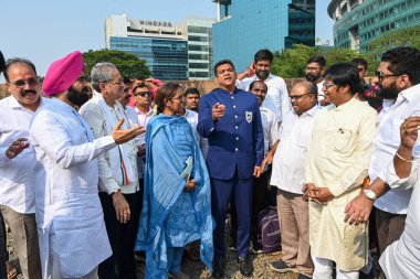 MUMBAI INDIA NOVEMBER 5 2024 Mumbai Congress President and MP Varsha Gaikwad along with Maha Vikas Aghadi leaders visited BKC ground to inspect the preparations for the Rahul Gandhi public rally on November 5 2024 in Mumbai India Photo by Raju Shinde clipart