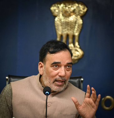 NEW DELHI INDIA NOVEMBER 12 2024 Gopal Rai Environment Minister of Delhi addresses the media before the distribution of Electric Heaters to night guards under Winter Action Plan at Delhi Secretariat on November 12 2024 in New Delhi India In addition  clipart