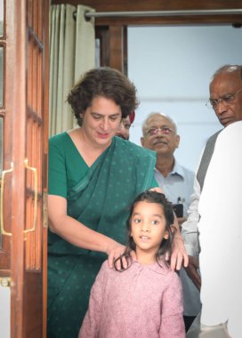 NEW DELHI INDIA NOVEMBER 23: Congress General Secretary Priyanka Gandhi Vadra meets party President Mallikarjun Kharge after her massive victory in the Wayanad Lok Saha by poll on November 23 2024 in New Delhi India Photo by Raj K Raj Hindustan Times clipart