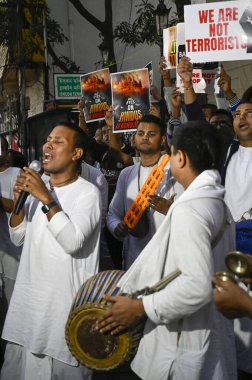 KOLKATA INDIA NOVEMBER 28 2024 Members of ISKCON Kolkata hold a protest over arrest of ISKCON monk and Bangladeshi Hindu leader Chinmoy Krishna Das and demand his immediate release on November 28 2024 in Kolkata India Photo by Samir Jana Hindustan Ti clipart