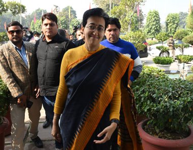 NEW DELHI INDIA NOVEMBER 29 2024 Delhi Chief Minister Atishi arrive during the three day session of Delhi Legislative Assembly at Delhi Vidhan Sabha on November 29 2024 in New Delhi India Photo by Sonu Mehta Hindustan Times  clipart