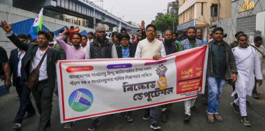 KOLKATA INDIA NOVEMBER 29 2024 Activists of Indian Secular Front ISF shouts slogans during a protest rally over arrest of ISKCON monk and Bangladeshi Hindu leader Chinmoy Krishna Das and demand his immediate release and show solidarity with Banglades clipart