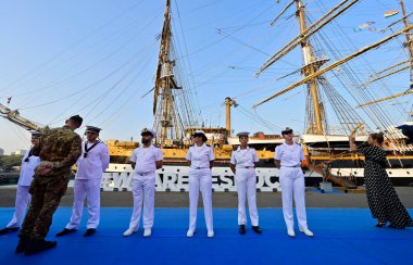 MUMBAI INDIA NOVEMBER 29 2024 Italian Navy training Ship Amerigo Vespucci at Mumbai Port on November 29 2024 in Mumbai India Italian Navys training ship Amerigo Vespucci five day stopover in Mumbai  clipart