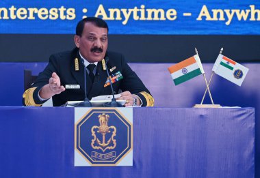 NEW DELHI, INDIA - DECEMBER 2, 2024: Navy Chief Admiral Dinesh K Tripathi during Annual Press Conference at Kota House on December 2 2024 in New Delhi India Photo by Vipin Kumar Hindustan Times.  clipart