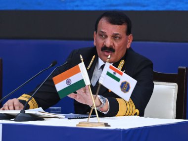 NEW DELHI, INDIA - DECEMBER 2, 2024: Navy Chief Admiral Dinesh K Tripathi during Annual Press Conference at Kota House on December 2 2024 in New Delhi India Photo by Vipin Kumar Hindustan Times.  clipart