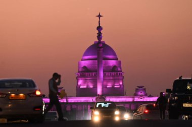 NEW DELHI INDIA DECEMBER 3 2024 Illuminated Rashtrapati Bhawan in Purple colour marking the International day of persons with Disabilities on December 3 2024 in New Delhi India  clipart