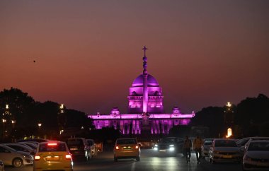 NEW DELHI INDIA 3 Aralık 2024 Aydınlanmış Mor Rashtrapati Bhawan 3 Aralık 2024 tarihinde Yeni Delhi 'de Uluslararası Engelli Günü münasebetiyle 