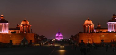 NEW DELHI INDIA 3 Aralık 2024 Aydınlanmış Mor Rashtrapati Bhawan 3 Aralık 2024 tarihinde Yeni Delhi 'de Uluslararası Engelli Günü münasebetiyle 