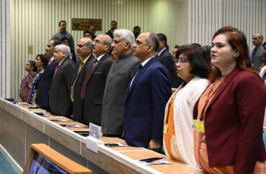 NEW DELHI INDIA 10 Aralık 2024 Diplomatlar 10 Aralık 2024 'te Vigyan Bhawan' daki İnsan Hakları Günü etkinliğine katıldılar. 