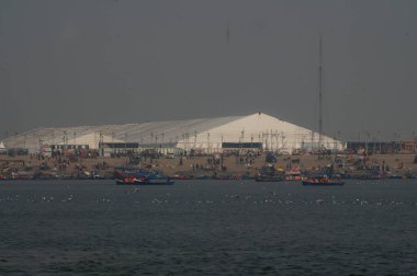 PRAYAGRAJ INDIA DECEMBER 10 2024 massive pandal is being ready in view of Prime Minister Narendra Modi s proposed visit to the Kumbh Mela ground and formal inauguration of Maha Kumbh Nagar on Dec 13th in Prayagraj Uttar Pradesh India on Saturday Dec  clipart