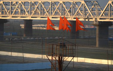 PRAYAGRAJ INDIA DECEMBER 10 2024 Pictures of flags set at the Kumbh site by Sadhus from various Akhadas ahead of the Mahakumbh 2025 on December 10 2024 in Prayagraj India Photo by Deepak Gupta Hindustan Times  clipart