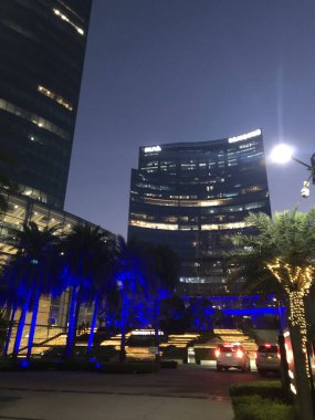 GURUGRAM, INDIA: APRIL 2, 2023 - ONE Horizon Center illuminated with blue lights on the occasion of the World Autism Awareness Day at Golf course road near DLF phase 5 on April 2 2023 in Gurugram India Photo by Parveen Kumar Hindustan Times clipart