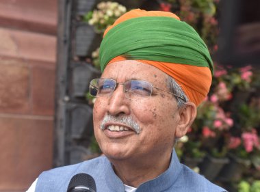 NEW DELHI INDIA APRIL 3 2023 Minister of State for Parliamentary Affairs and Culture Arjun Ram Meghwal arrive for attending Parliament Session during Budget Session on April 3 2023 in New Delhi India Photo by Sonu Mehta Hindustan Times clipart